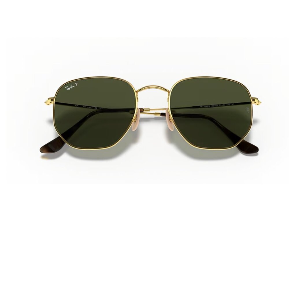 Ray-Ban Hexagonal Sunglasses Green Lenses Gold Metal Frame Adjustable Nosepads